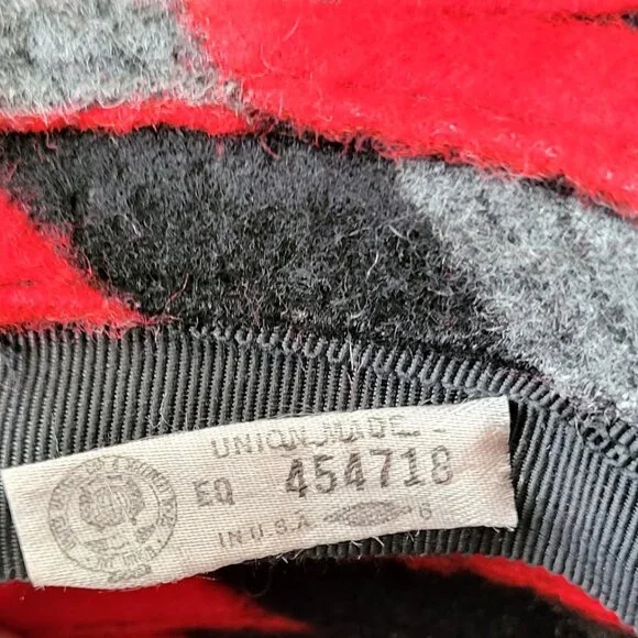 VINTAGE 1960's Red Black & Gray Wool Hat Union Made in USA - Women's M-L - Picture 5 of 8